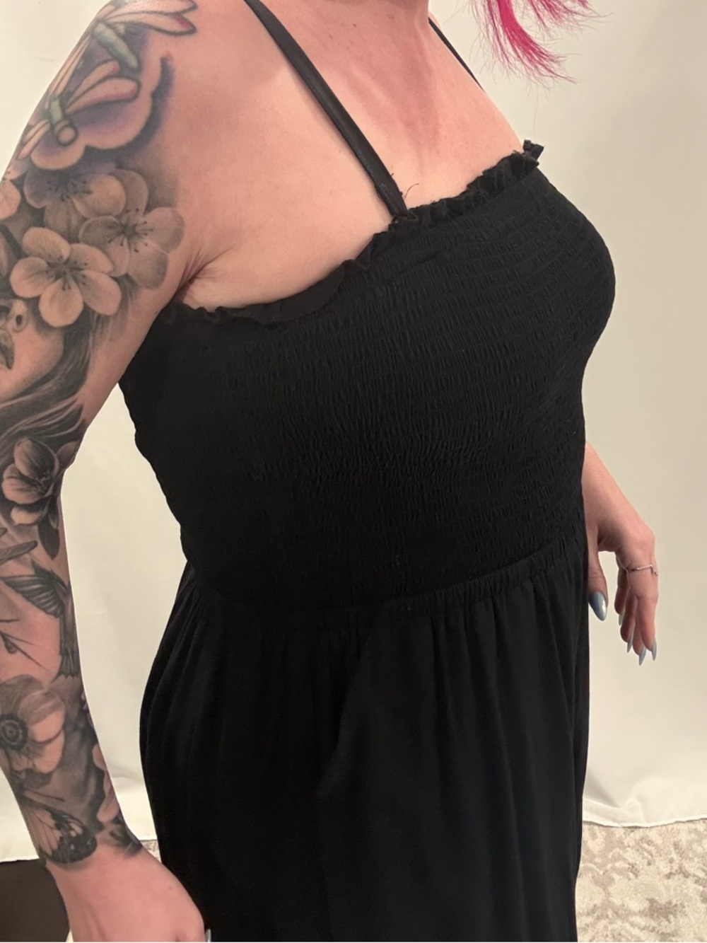 torrid Black Smocked Wide-Leg Jumpsuit with Pockets - Picture 4 of 5